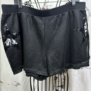 Tripp NYC Mesh Athletic Shorts Patent Stars Solid Black Lining Stretch Waist Emo